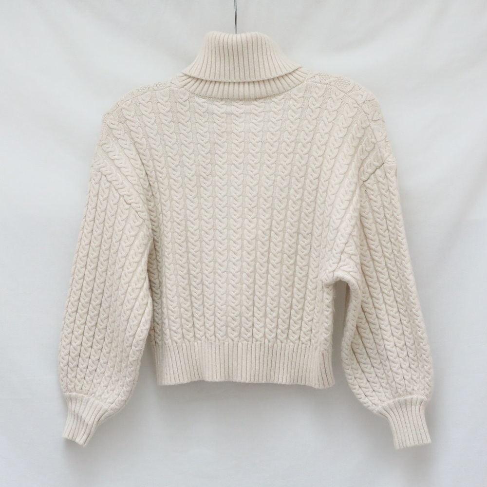 Tahari Cable stitch Turtleneck Sweater stretch cozy winter warm off-white cottag - Picture 4 of 8